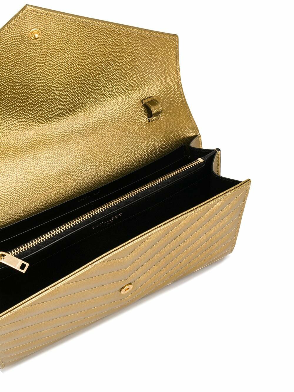 Saint Laurent - Monogram Bronze Chevron Leather Chain Wallet