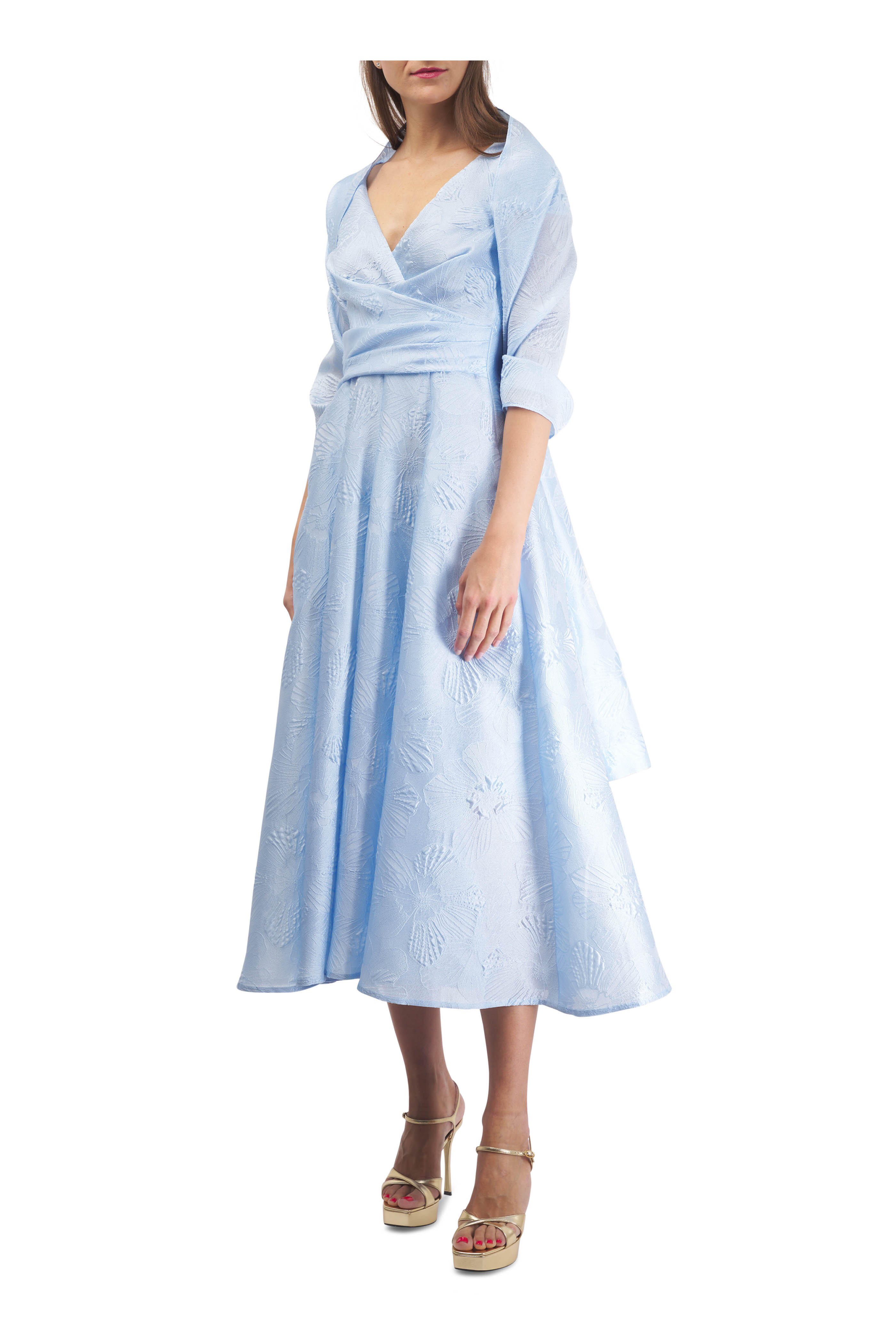 Talbot Runhof - Cornflower Blue Anemone Jacquard Stole