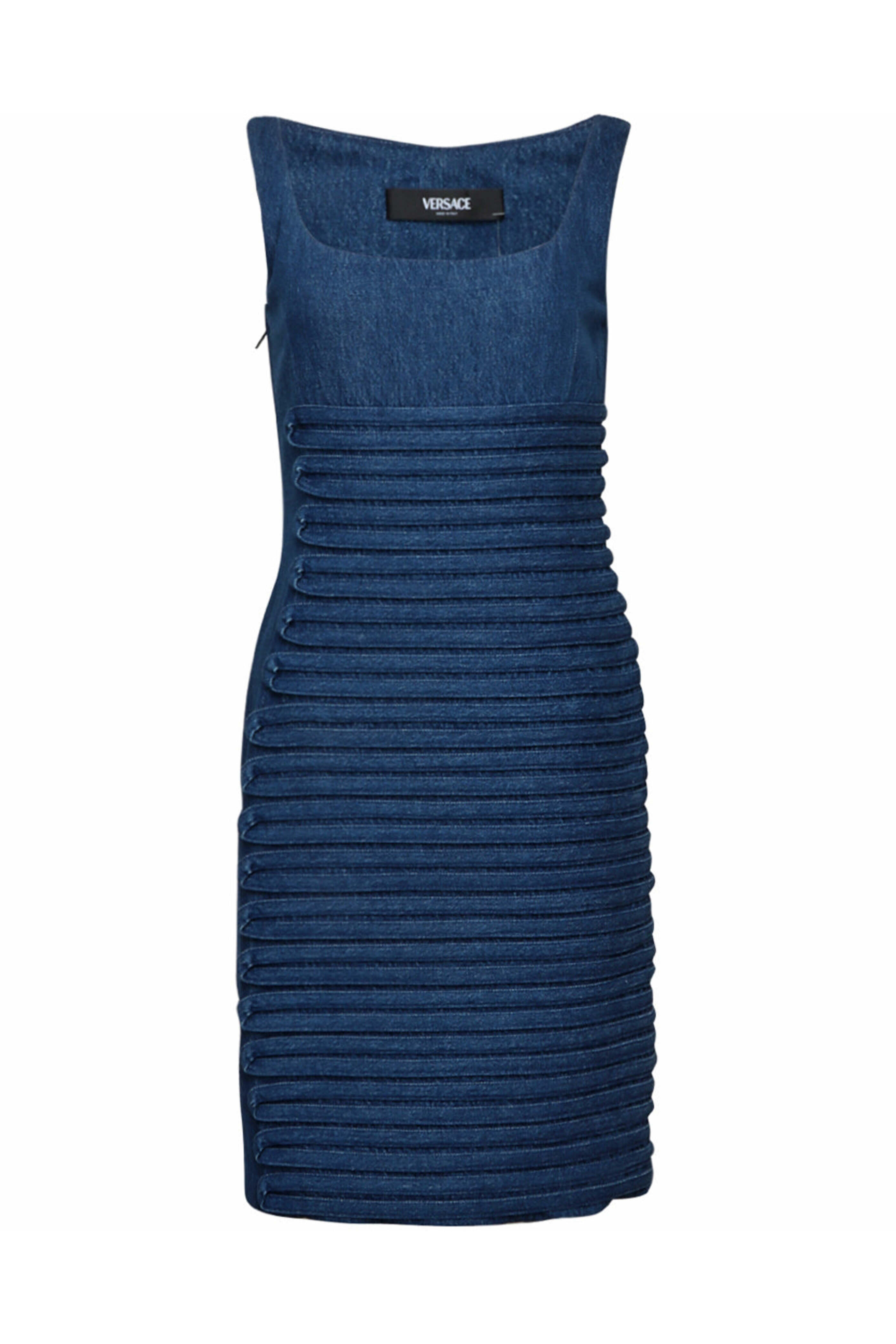 Versace - Denim Stripe Dress in Medium Blue | Mitchell Stores