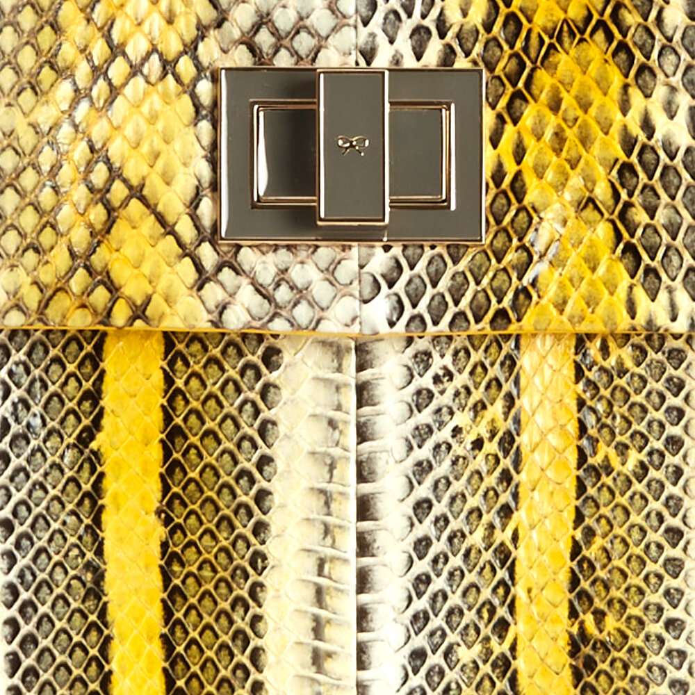 Anya Hindmarch - Valorie Yellow And White Snakeskin Stripe Clutch