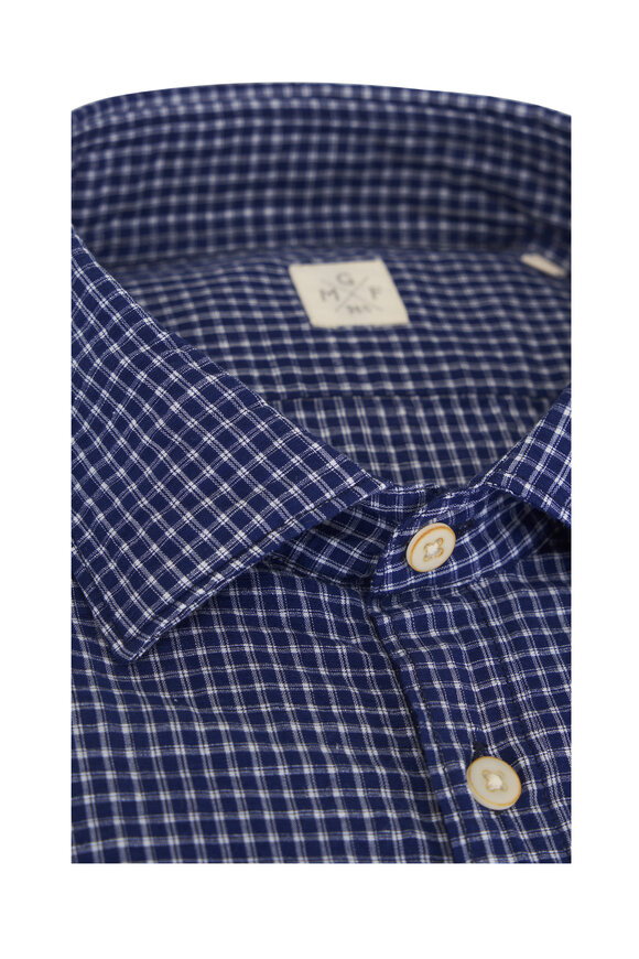 GMF Navy Check Cotton & Linen Sport Shirt - view 2