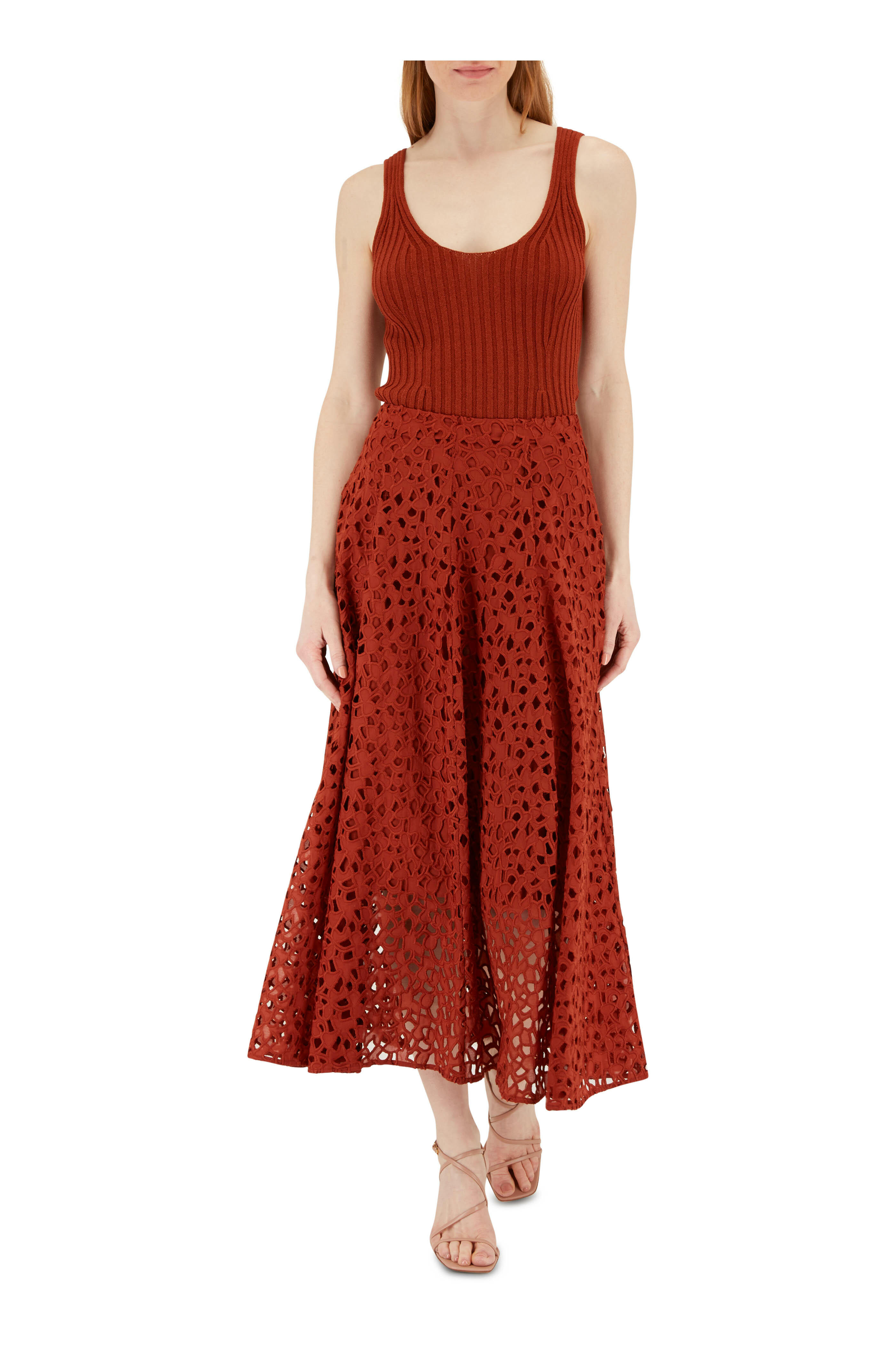 Vince - Rust Amber Eyelet Lace Skirt