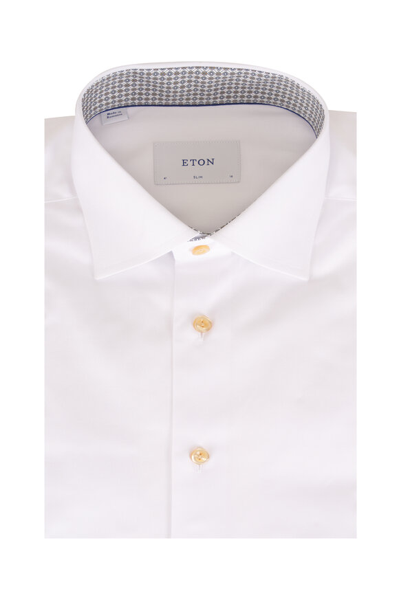 Eton White Solid Cotton Dress Shirt - view 1