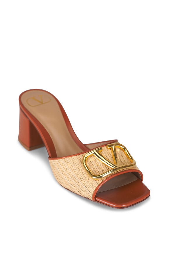 Valentino Garavani Beige V Logo Raffia Block Sandal, 60mm