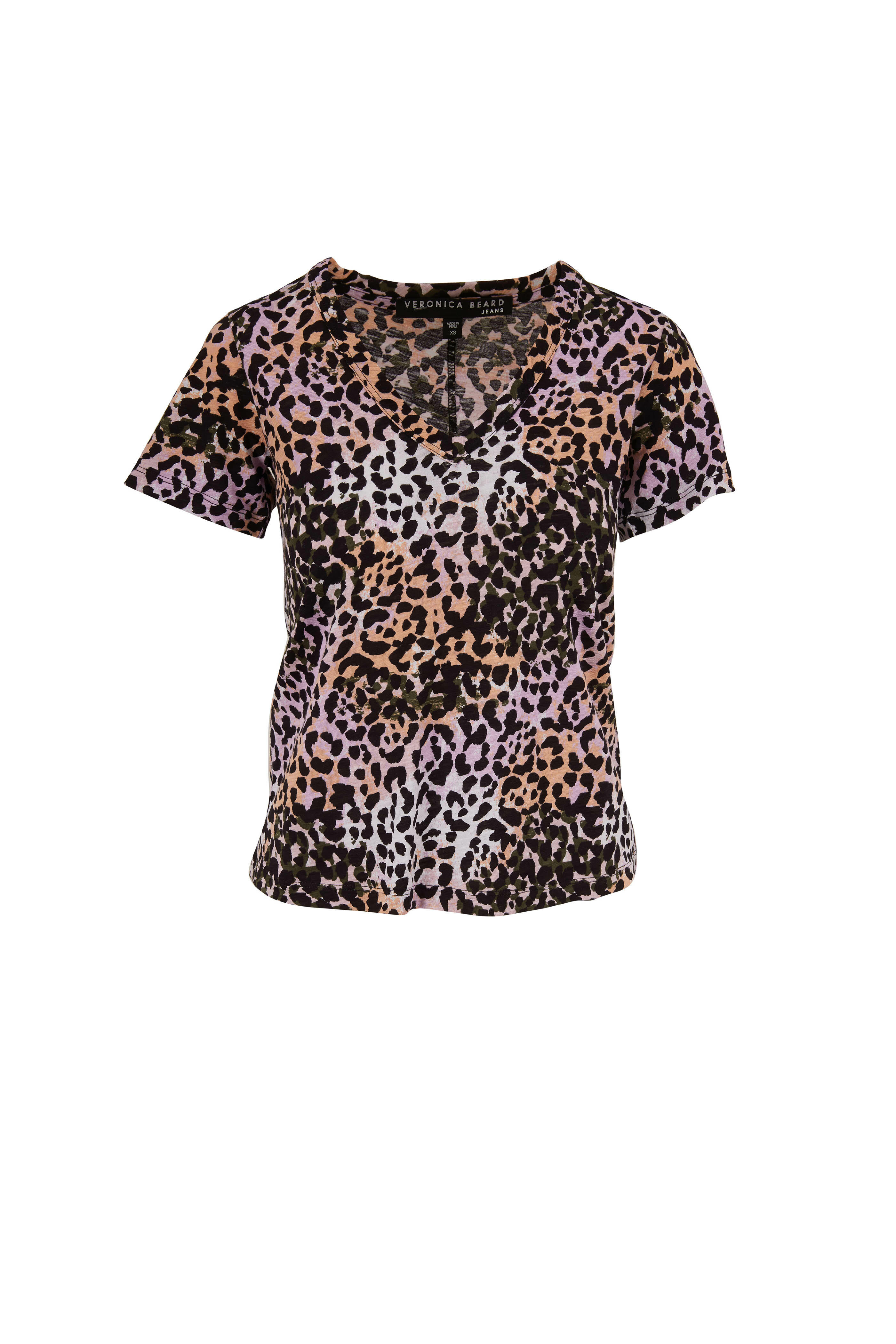 Veronica Beard - Casey Lilac Multi Leopard Print V-Neck T-Shirt