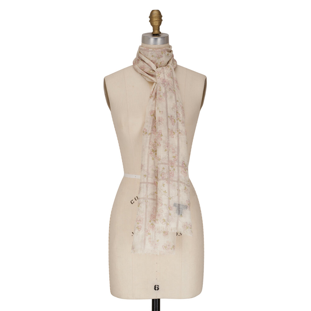 Loro Piana - Cherry Blossom Print Linen & Silk Scarf