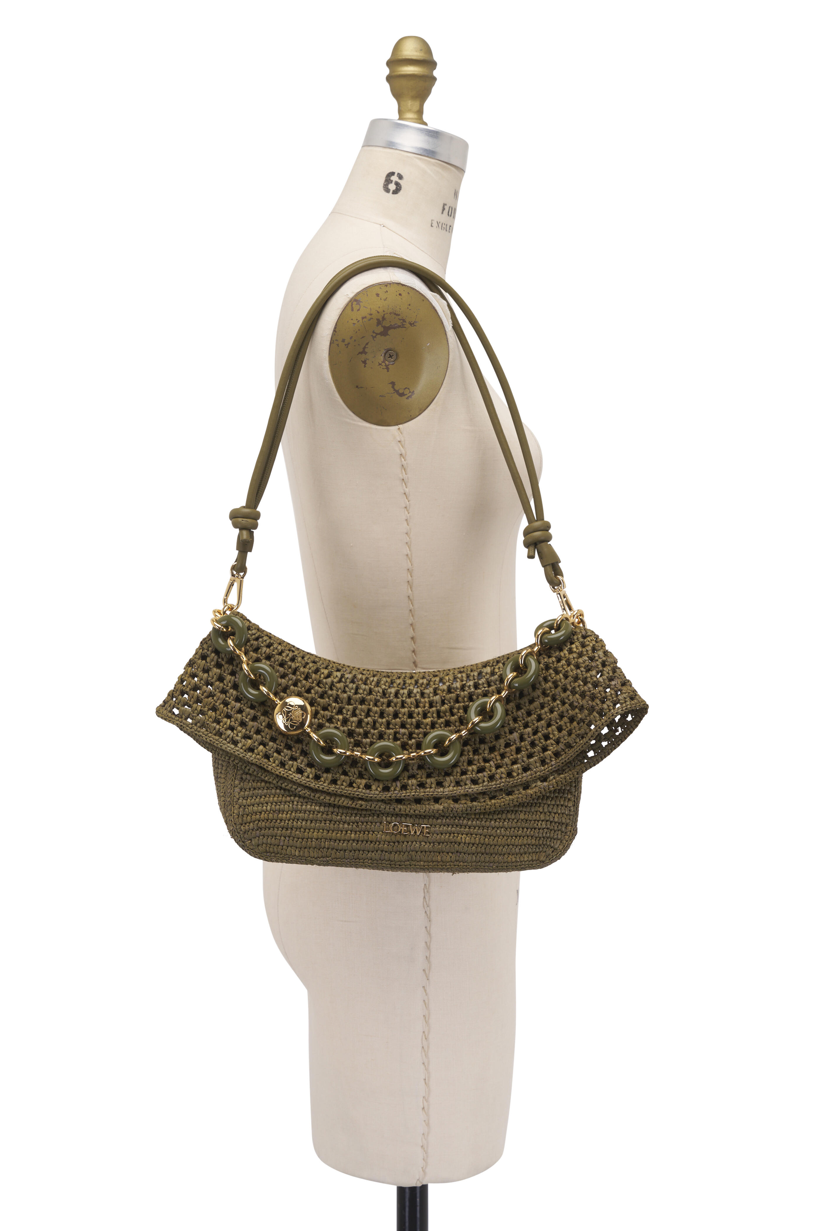 Loewe - Ola Dark Khaki Green Small Fold Over Chain Bag