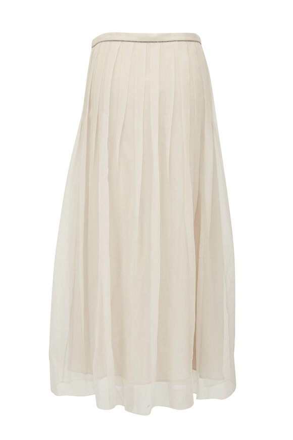 Brunello Cucinelli - Cream Pleated Silk Midi Skirt