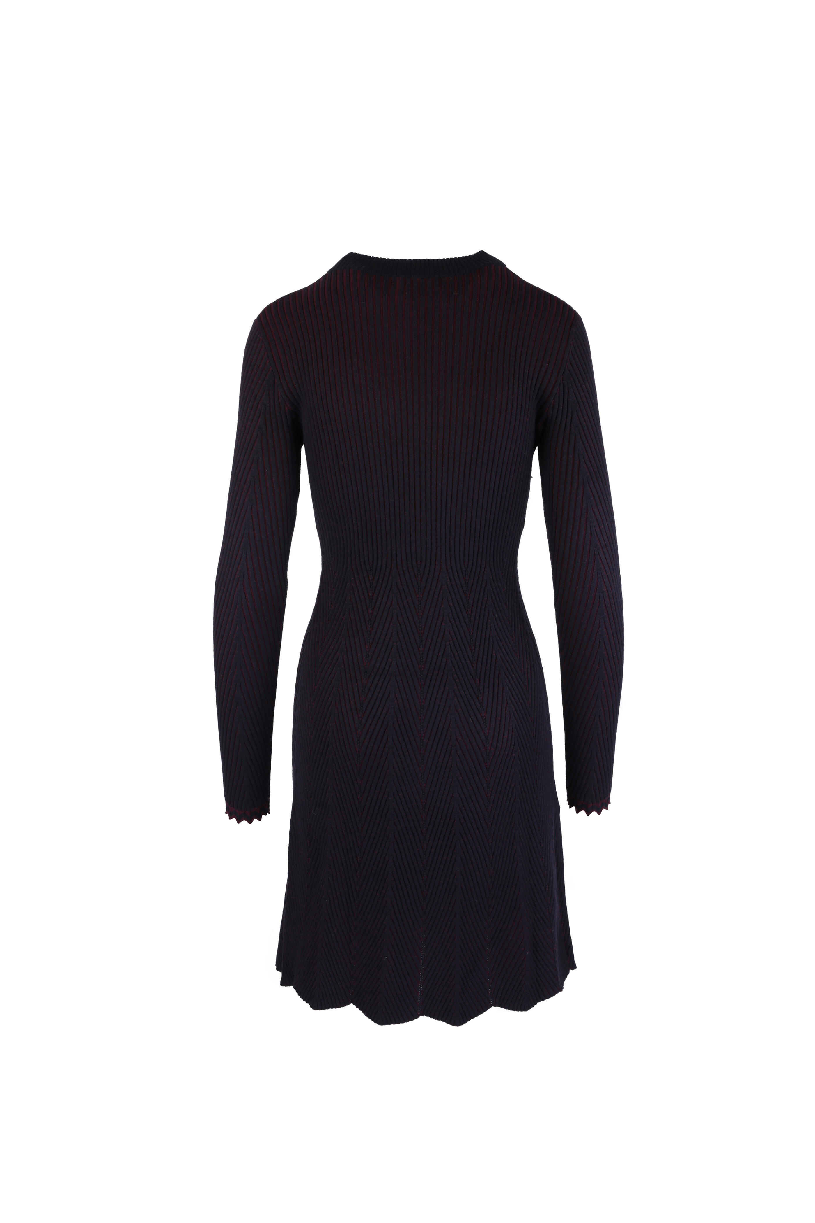 See by Chloé - Evening Blue Ribbed Knit Long Sleeve Dress