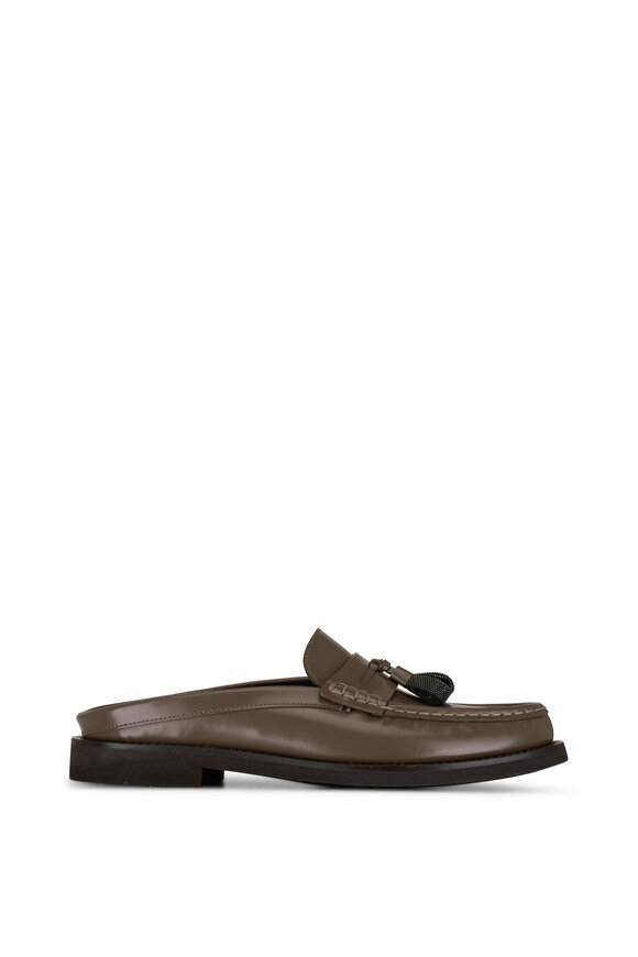 Brunello Cucinelli - Mudd Leather Monili Tassel Slide Loafer 