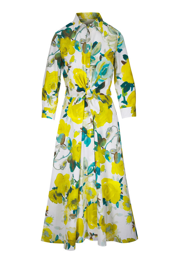 Sara Roka Dralla 85 Lime Roses Print Tie Waist Shirtdress