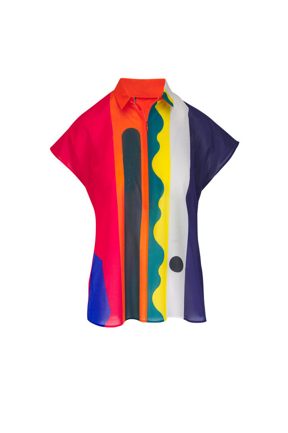 Akris Paravent Print Multi Cotton Blouse