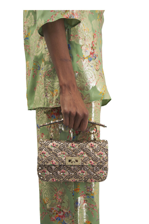 Valentino Garavani Small Floral Jacquard Rockstud Chain Shoulder Bag - view 2
