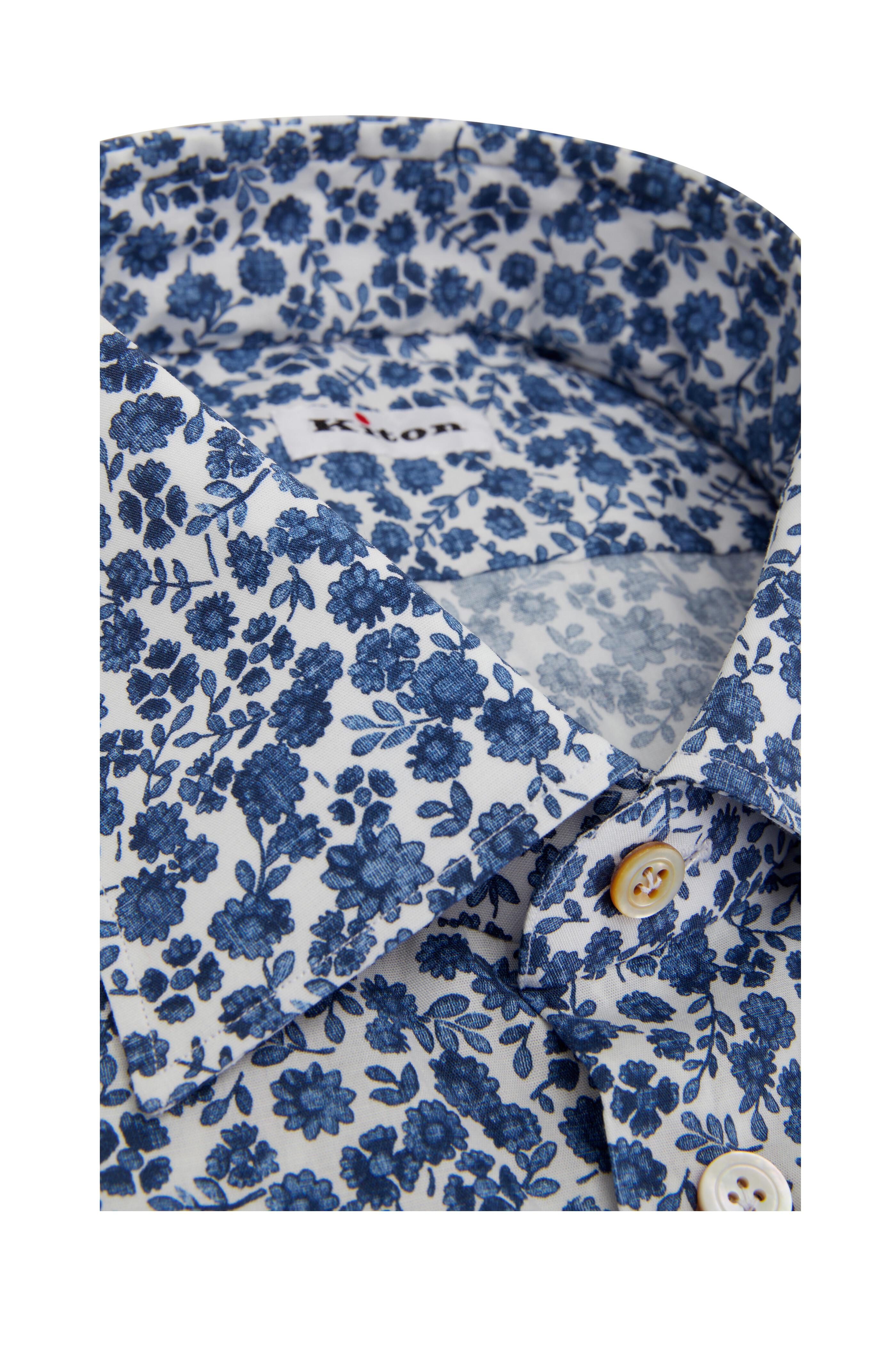 Kiton - White & Navy Floral Dress Shirt | Mitchell Stores