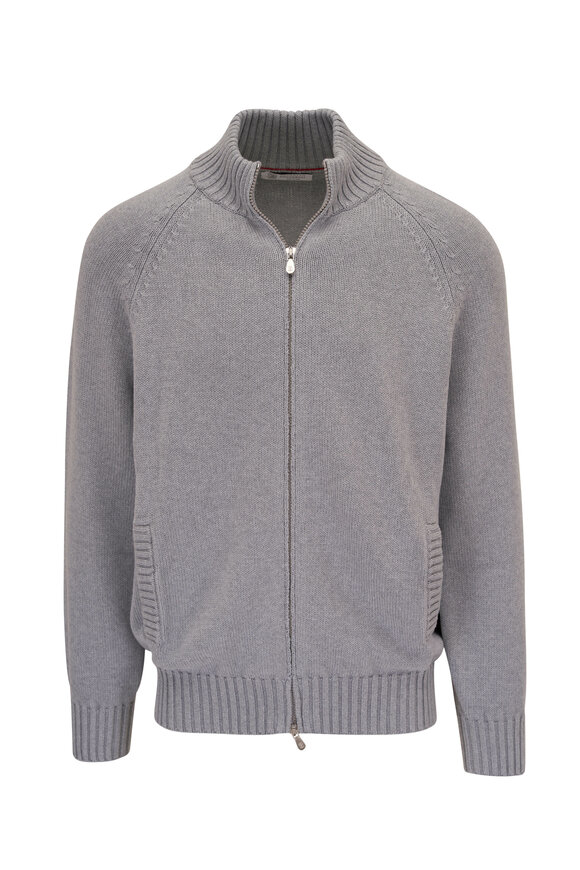 Brunello Cucinelli - Gray Cotton Full Zip Sweater 