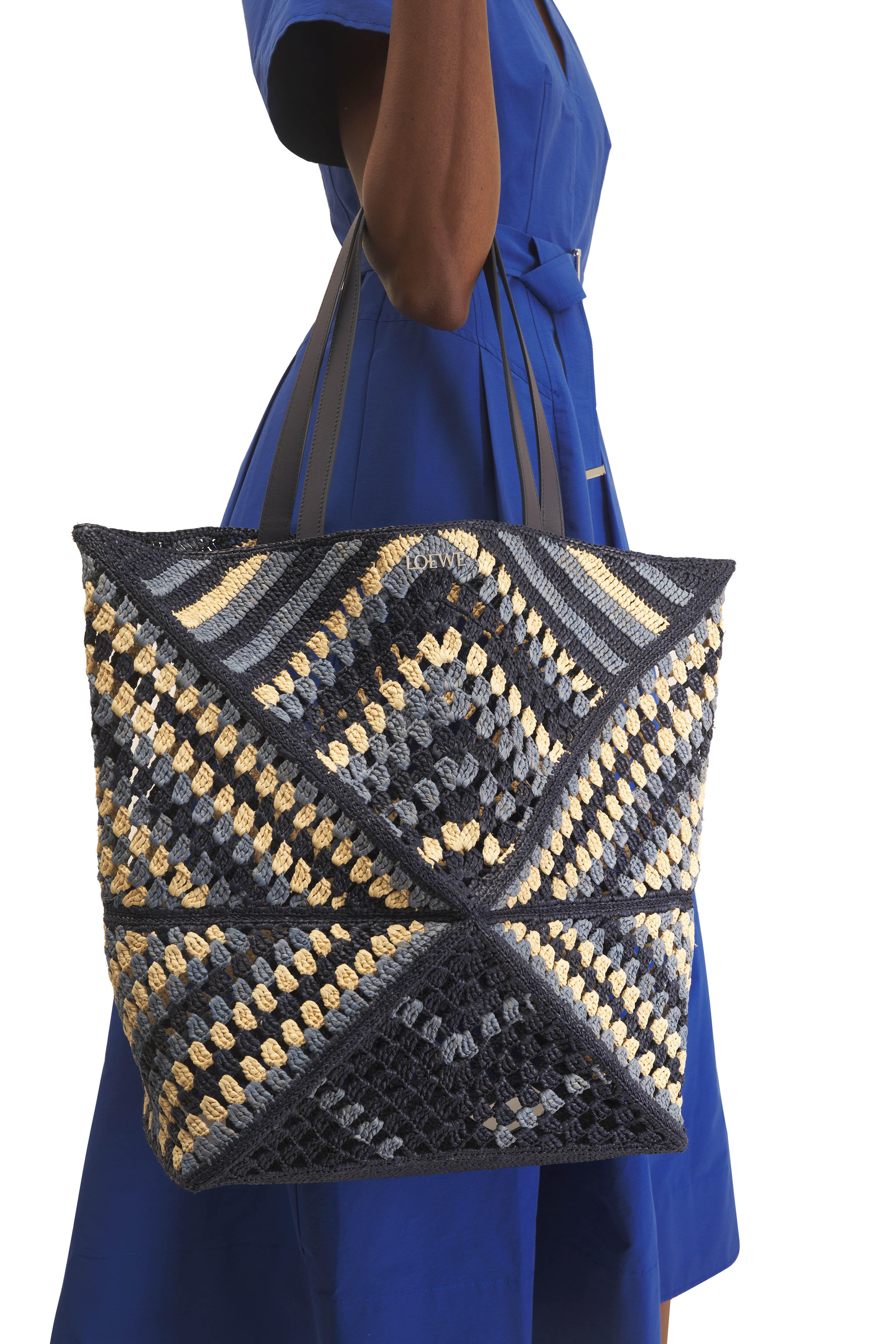 Loewe - XL Crochet Navy & Sky Blue Puzzle Fold Tote