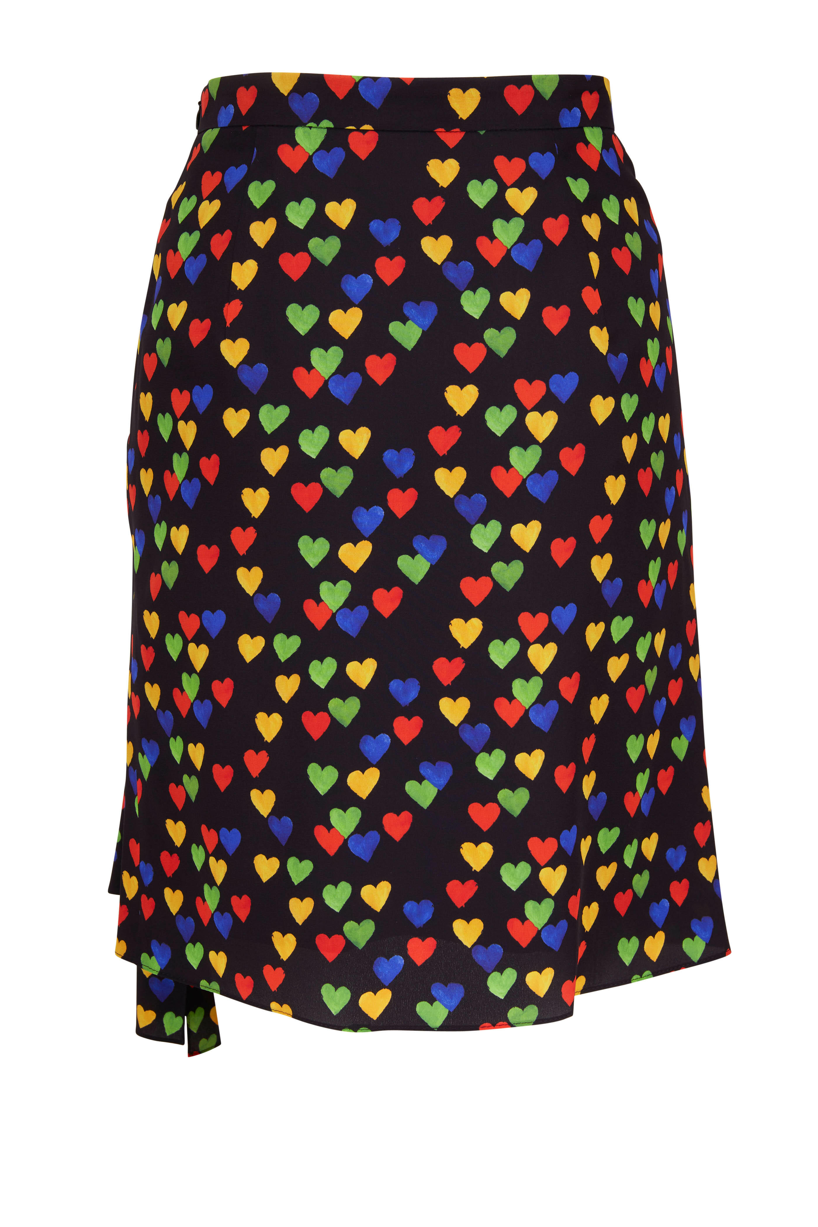 Akris - Black & Multi Heart Print Silk Crêpe Skirt
