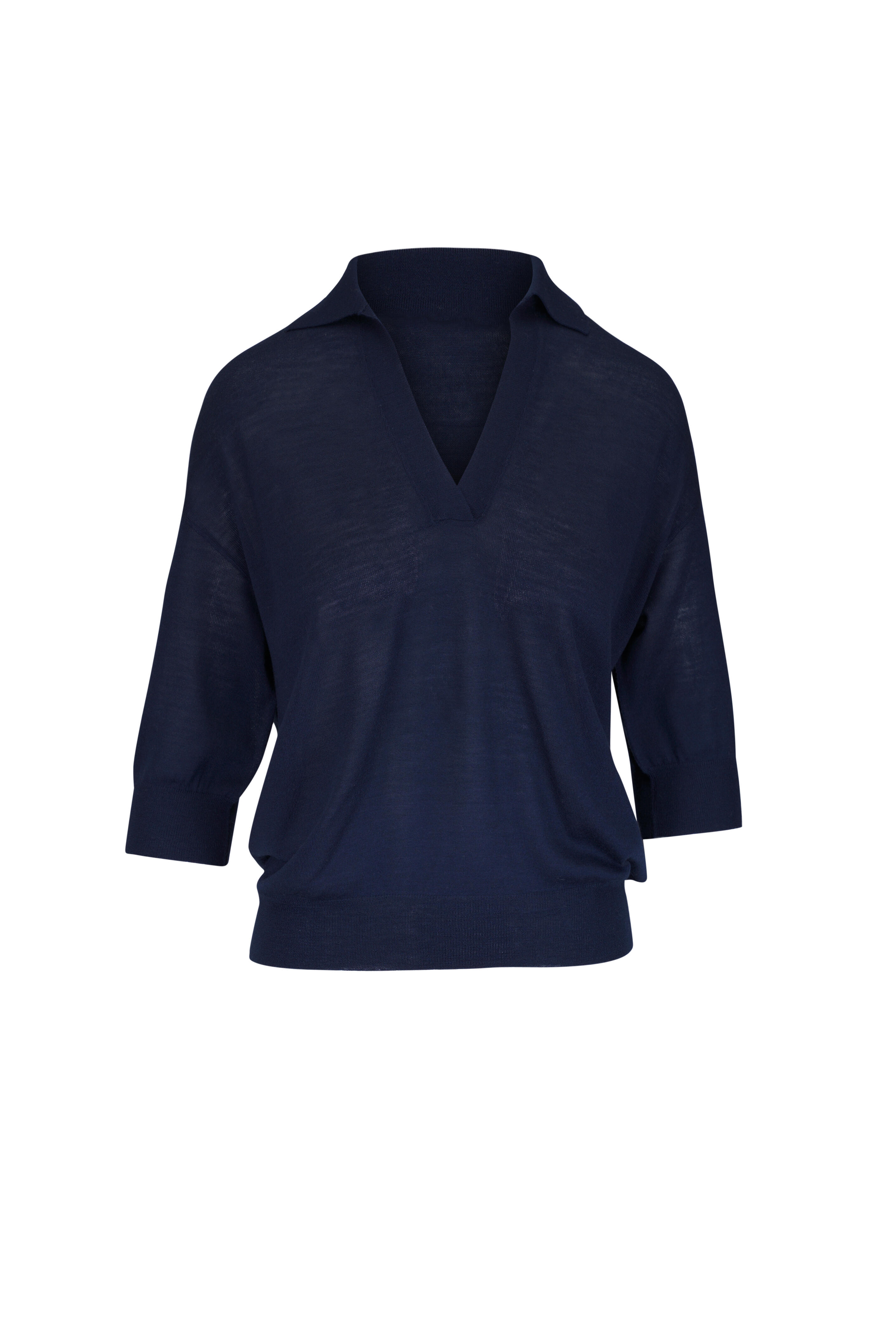 Majestic - Marine Blue Extra Fine Merino Wool & Silk Polo - view 1
