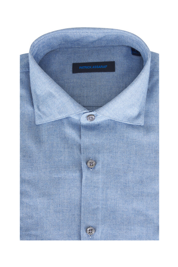 Patrick Assaraf Light Blue Solid Textured Cotton Sport Shirt - view 1