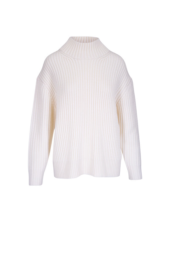 Lela Rose Ivory Rhinestone Turtleneck Cable Knit Sweater