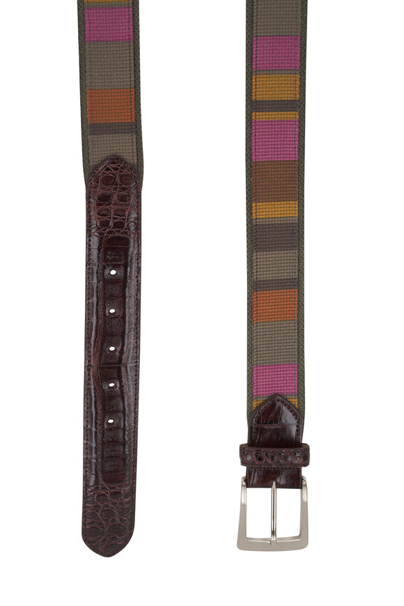 W Kleinberg - Green & Multicolor Canvas Belt 