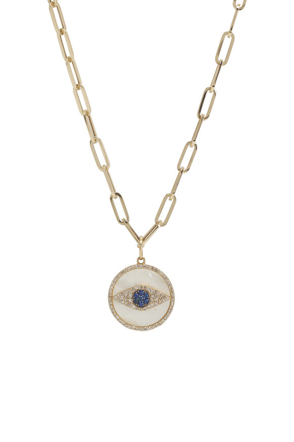 Kai Linz - Mother of Pearl Evil Eye Paperclip Chain Necklace