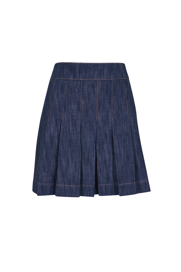 Akris Punto Washed Denim Pleated Mini Skirt