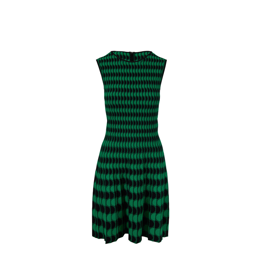 Akris Punto - Green & Black Scallop Print Knit Dress