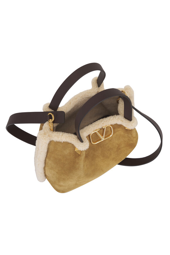 Valentino Garavani Small VLogo Genuine Shearling Trim Suede Tote - view 5