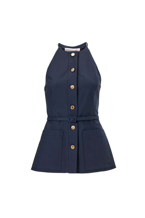 Carolina Herrera Midnight Button Front Belted Top - view 6