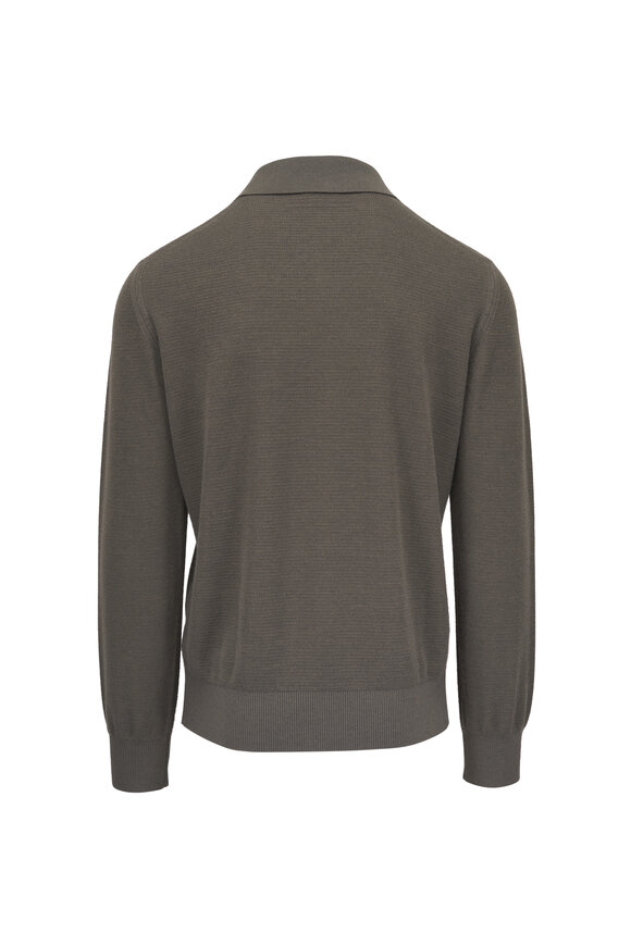 Zegna Dark Taupe Silk & Cashmere Johnny Collar Polo - view 3
