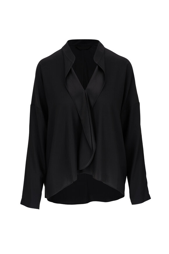 Zero + Maria Cornejo Fin Gaban Black Silk Charmeuse Shirt