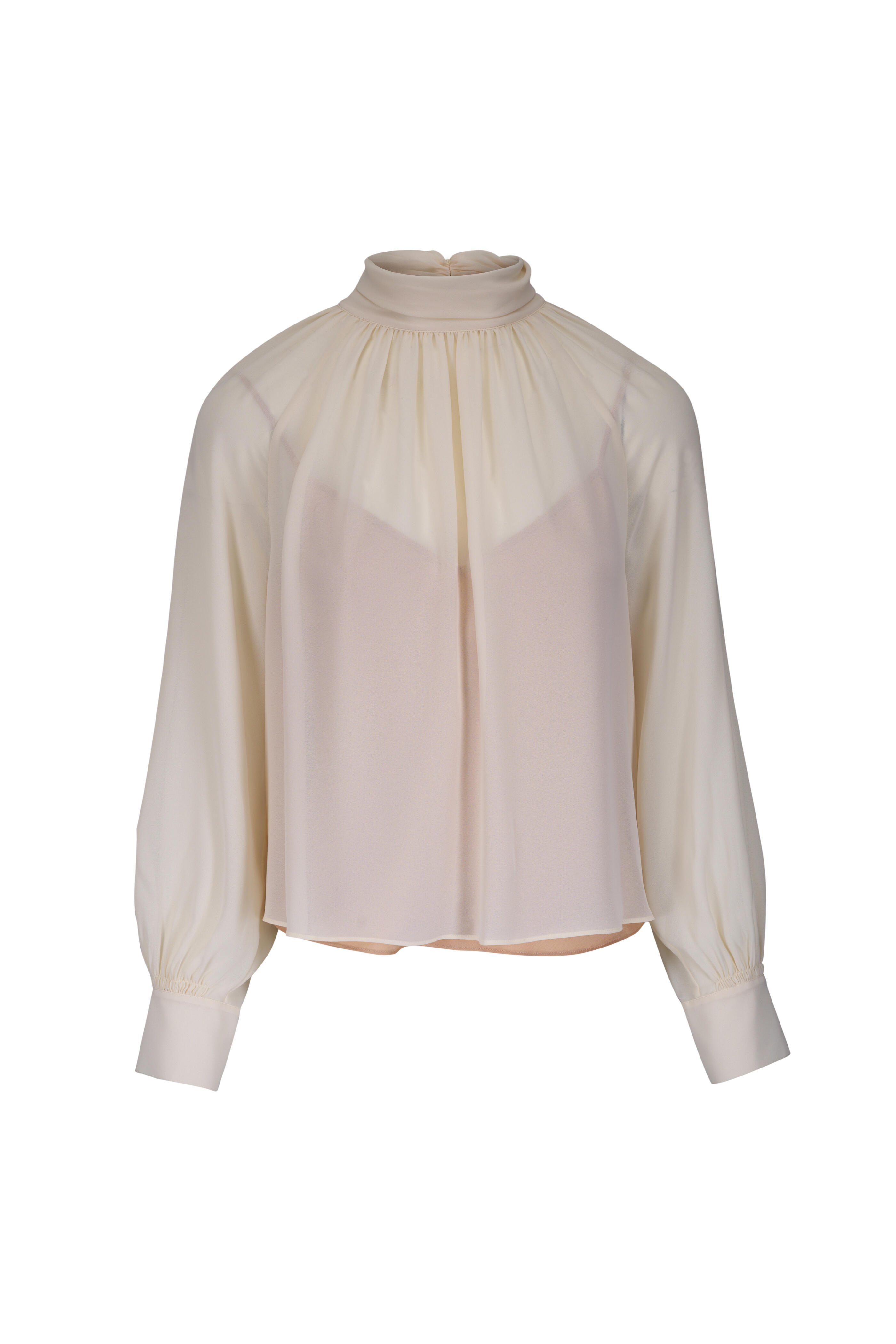 Vince - Cream Gathered Draped Neck Crepe Blouse