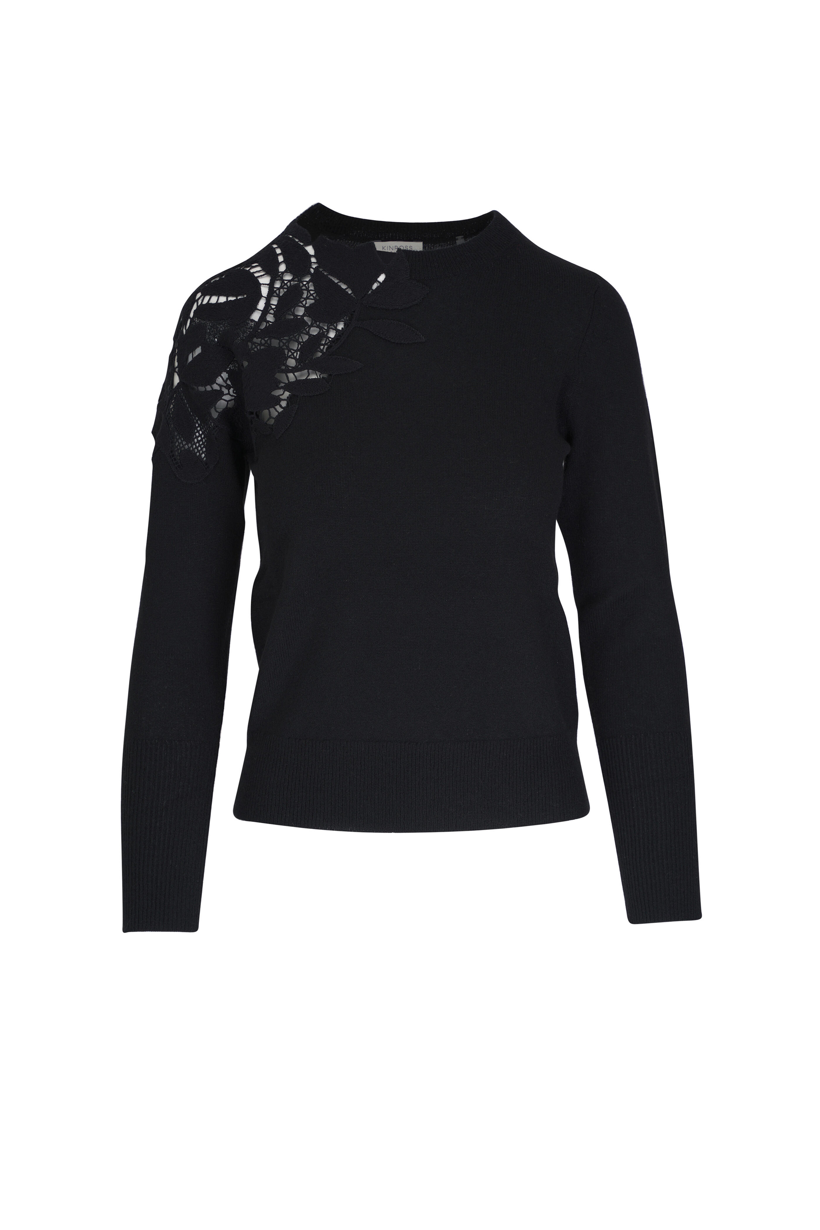 Kinross - Black Lace Appliqué Cashmere Sweater | Mitchell Stores
