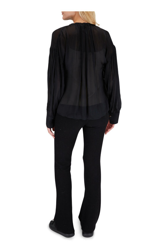 Vince - Black Shirred Neck Silk Blouse