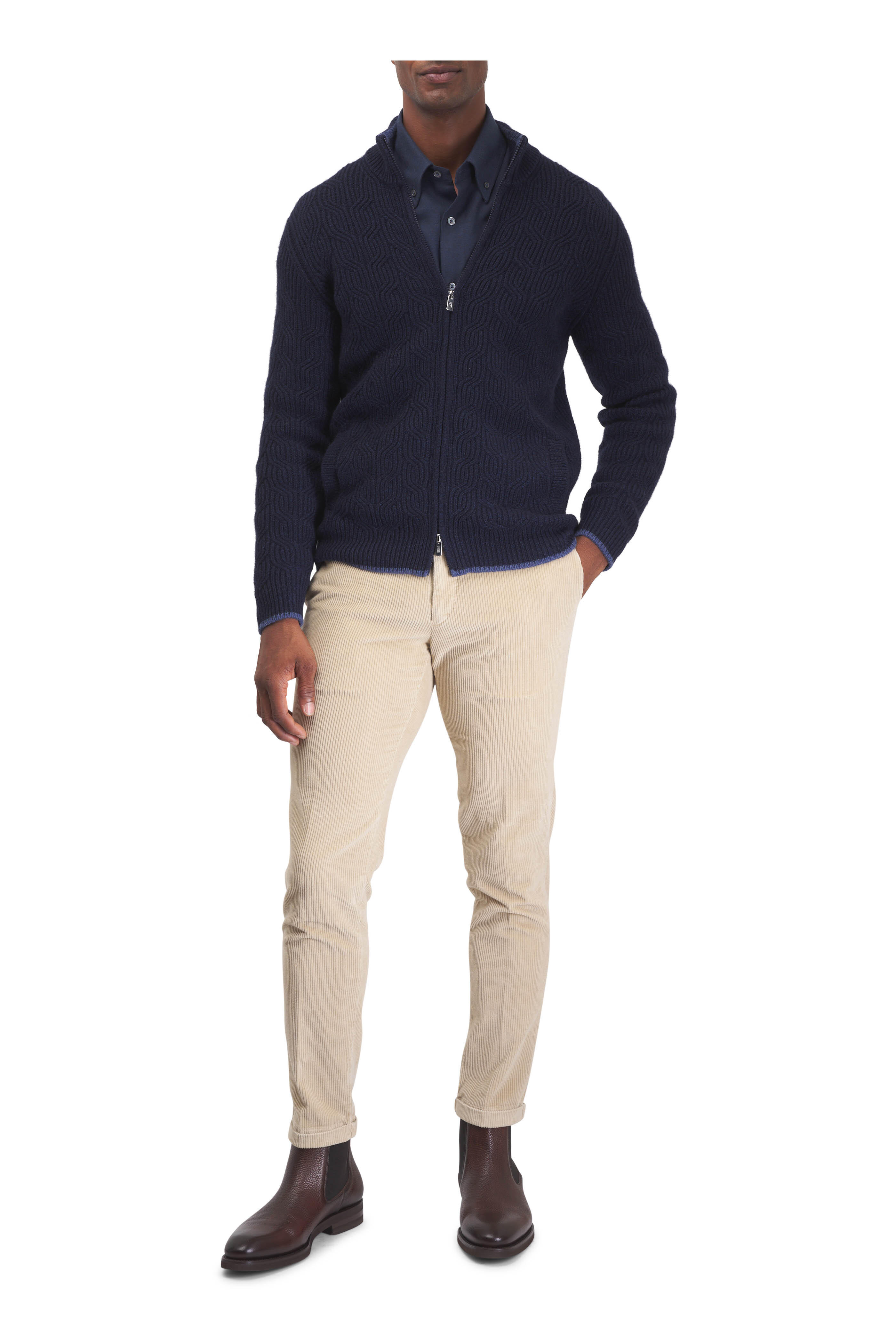 Fedeli - Solid Navy Cotton Sport Shirt