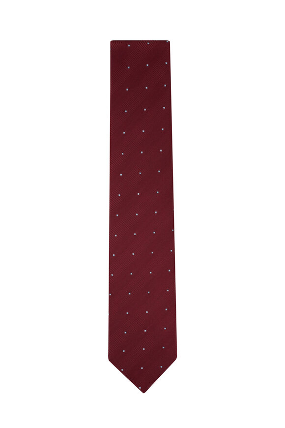 Brioni Red & Blue Geometric Print Silk Necktie 