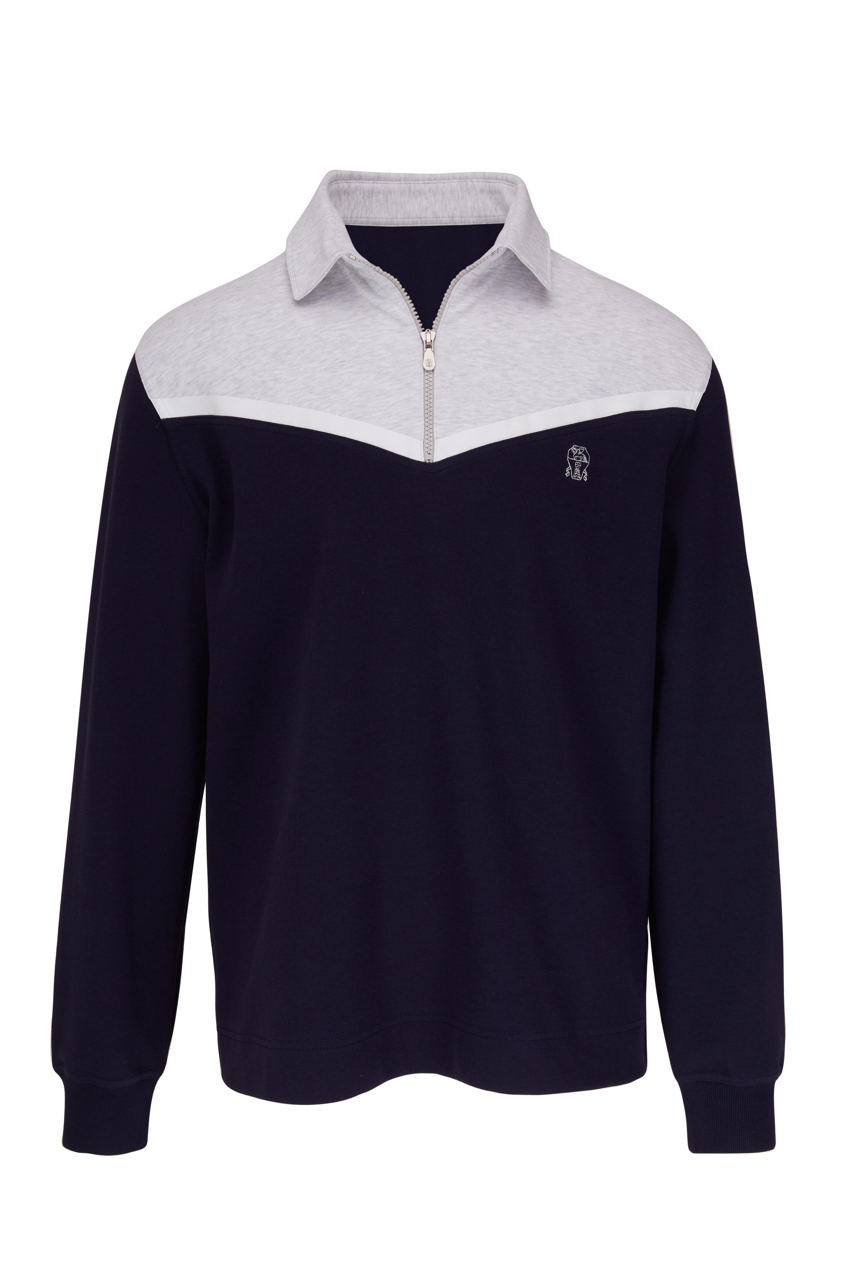 Brunello Cucinelli - Gray & Navy Colorblock Quarter Zip Pullover