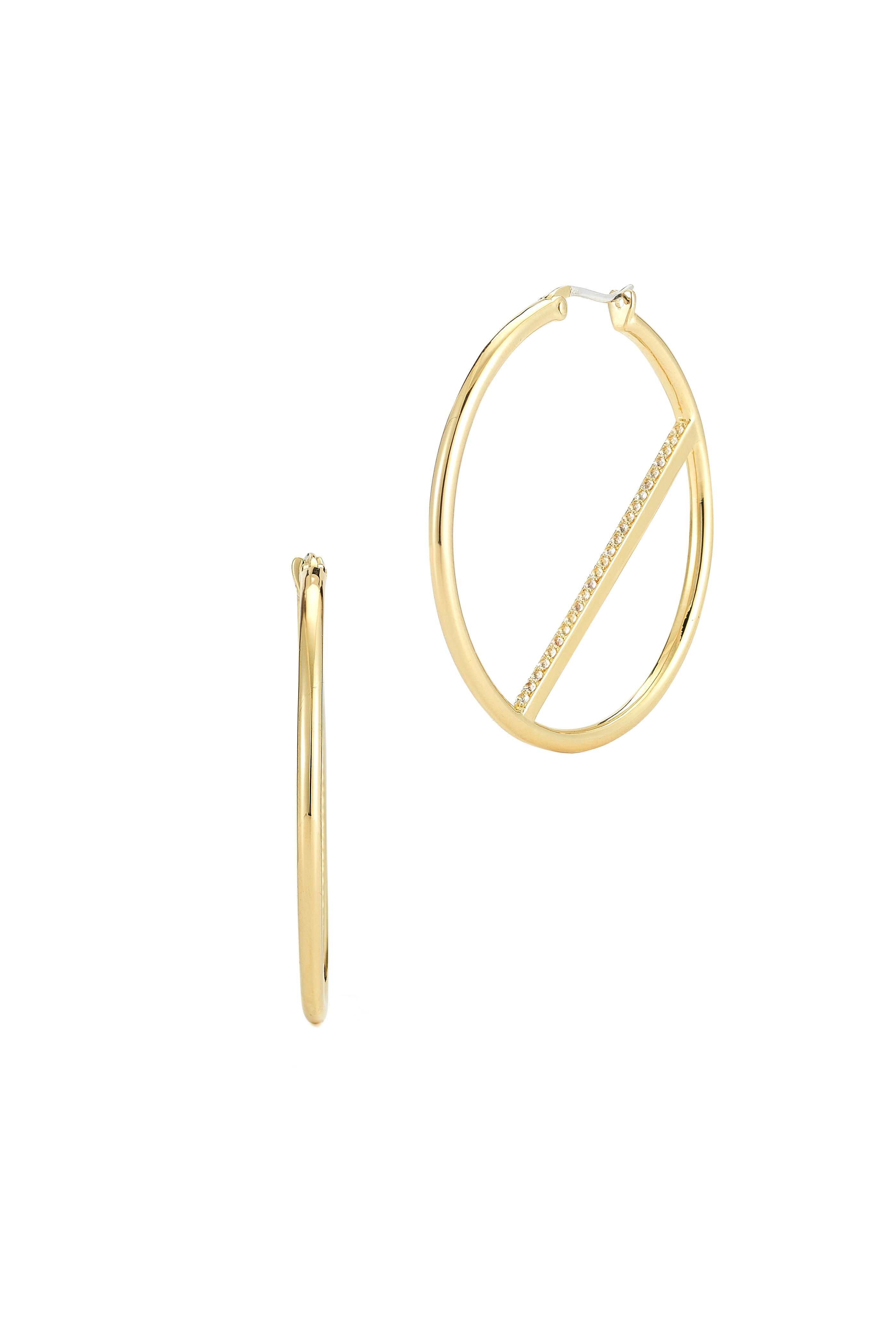 Elizabeth & James - Bauhaus Gold Plate Pavé-Set White Topaz Bar Hoops