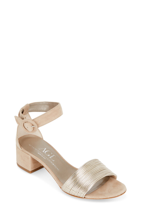 AGL - Nude Suede Gold Banded Sandal, 50mm