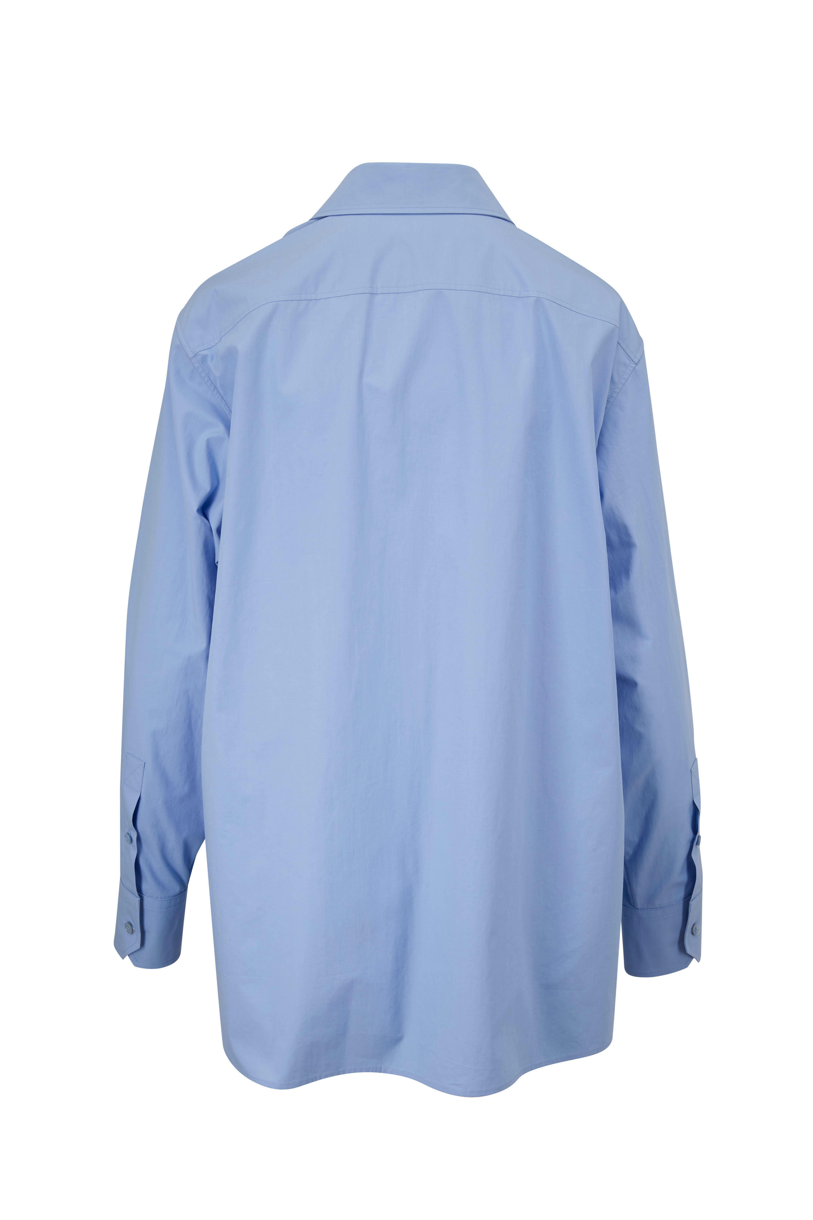 バレンティノ　ブラウス Valentino - Blue Lace Front Button-Down Blouse | Mitchell Stores