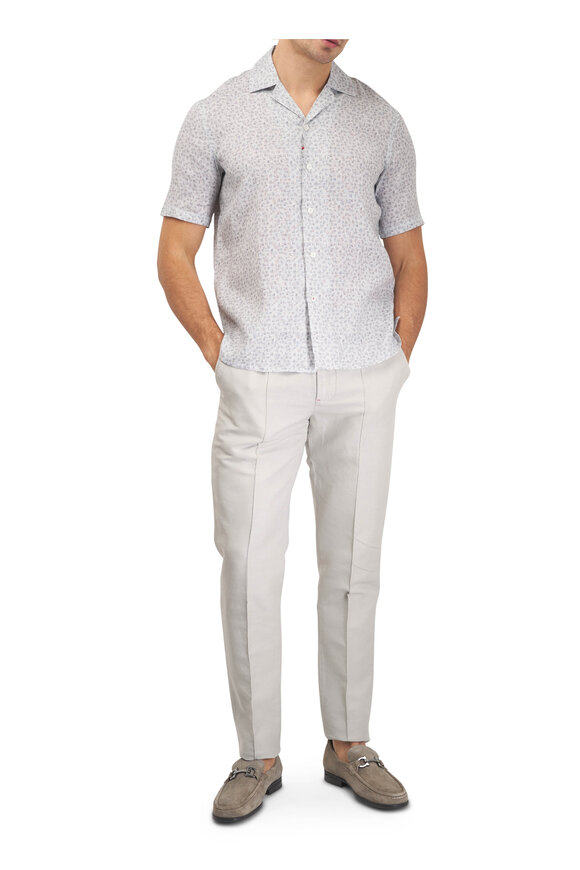 Isaia Light Gray Geometric Print Linen Shirt - view 2