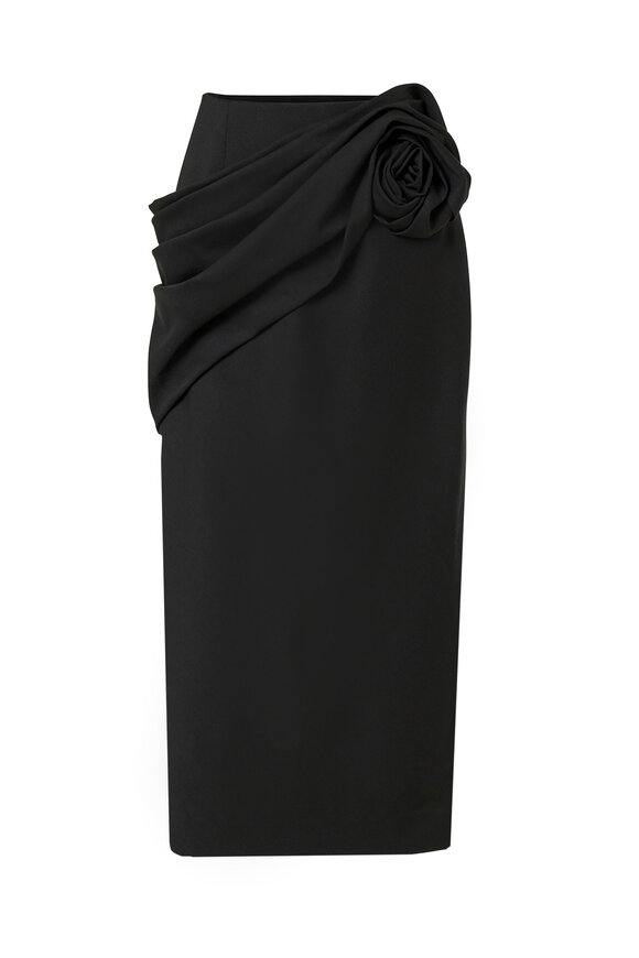 Carolina Herrera Black Stretch Wool Midi Skirt - view 1