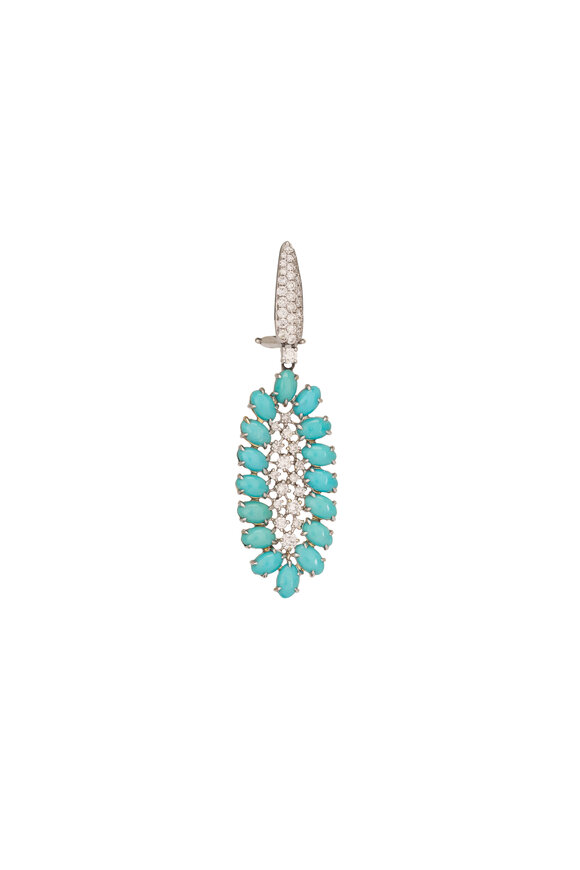 Sutra 18k White Gold Turquoise & Diamond Earring - view 2