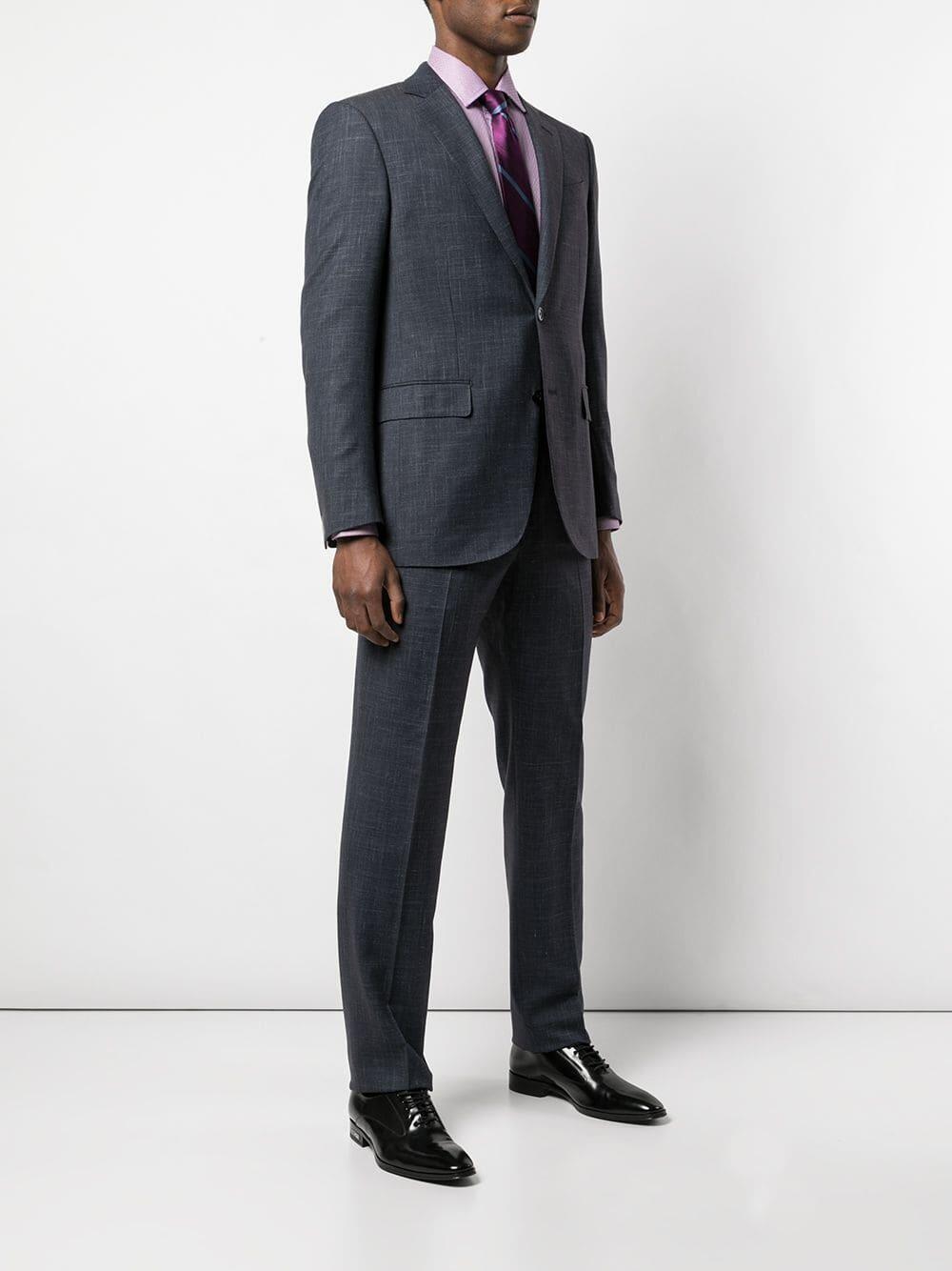 Zegna - Navy Printed Texture Suit