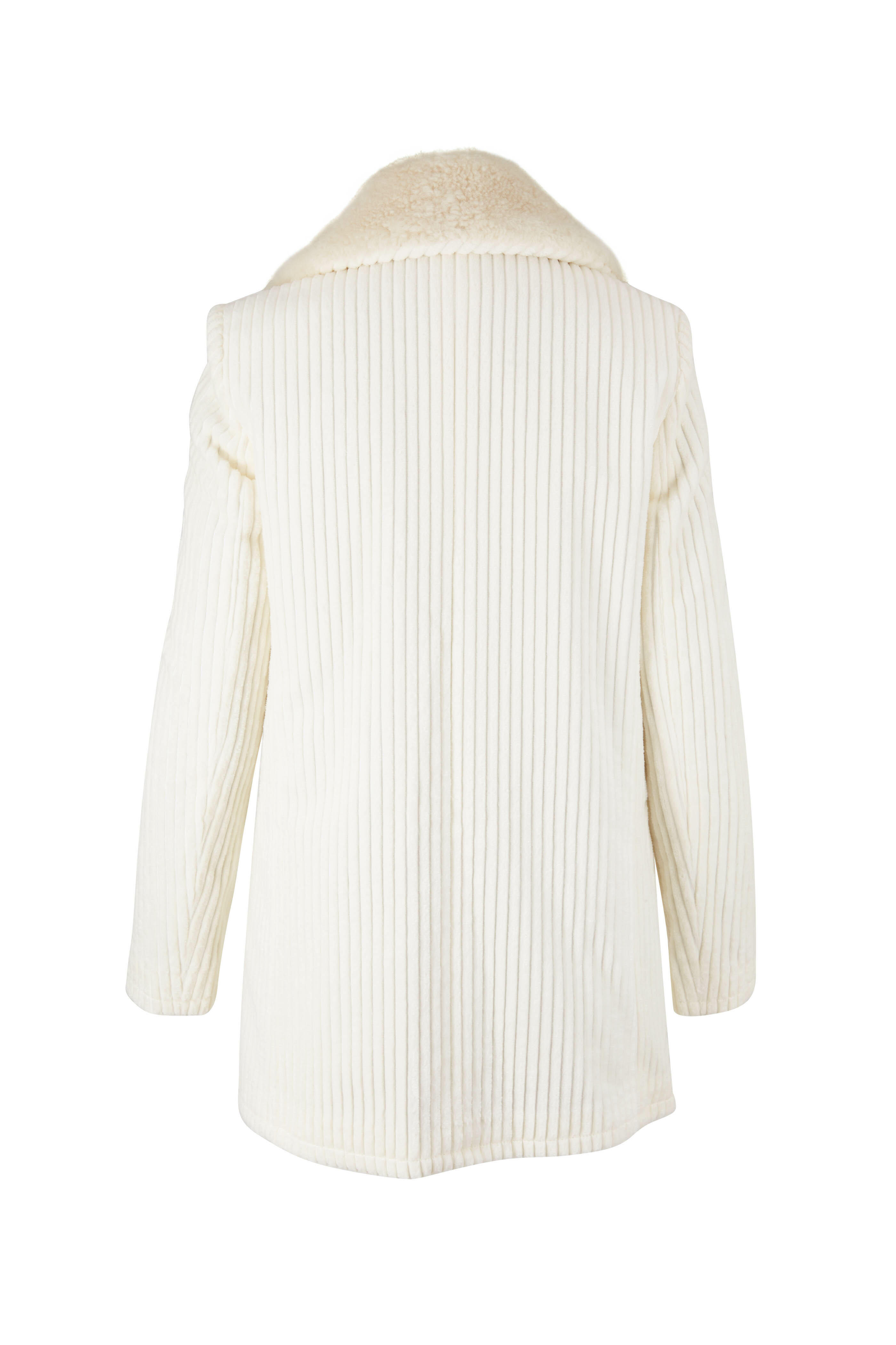 Saint Laurent - Off White Shearling Collar Corduroy Coat