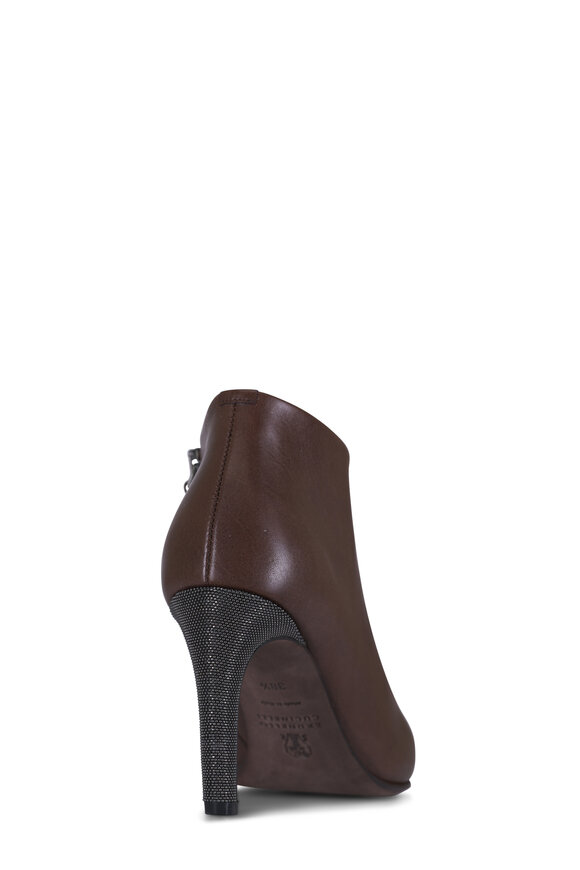 Brunello Cucinelli Chocolate Leather Monili Heel Bootie, 80mm - view 7