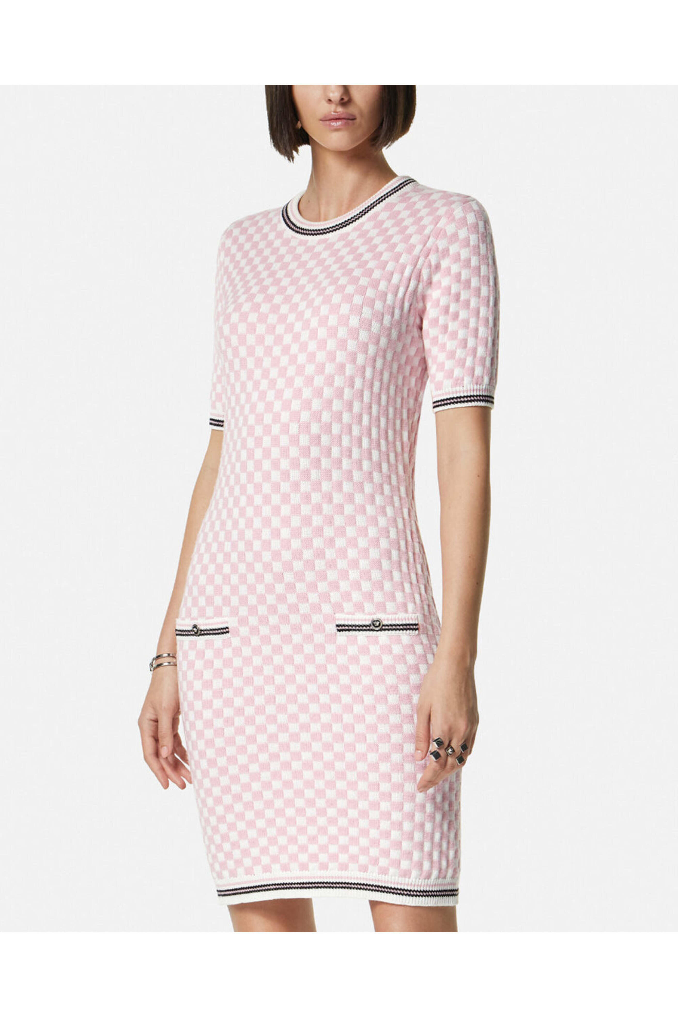 Versace - Pink Knit Jacquard Check Dress | Mitchell Stores
