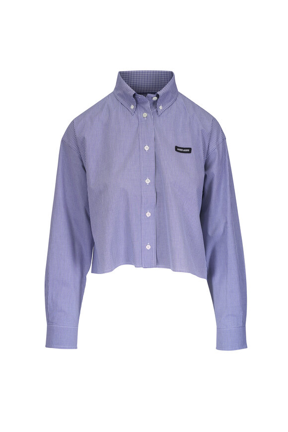 Miu Miu Blue Checked Poplin Cropped Boxy Shirt