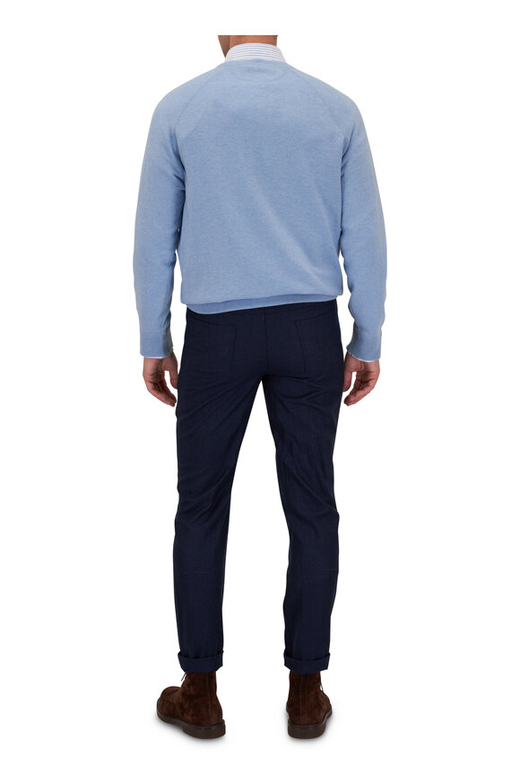 Brunello Cucinelli Navy Wool Flannel Five Pocket Pant  - view 5